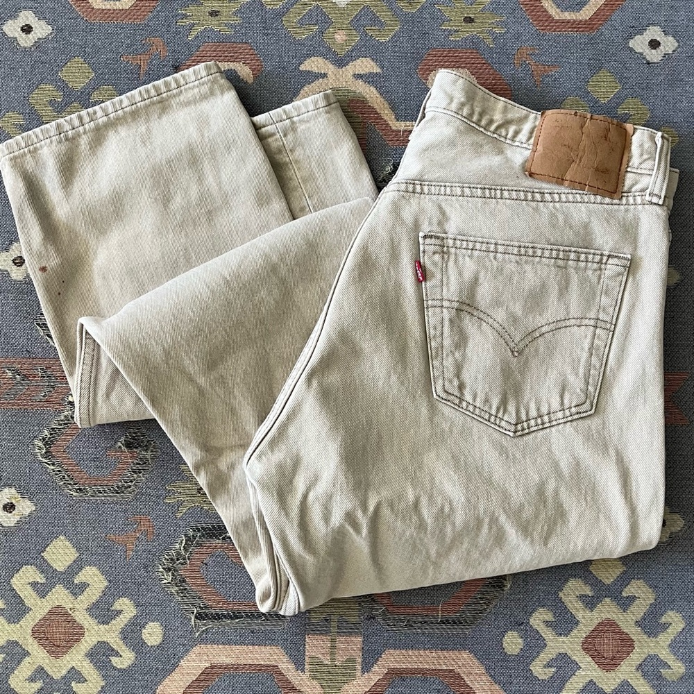 Vintage 1990s Levi’s 501 Distressed Tan Jeans Size 36